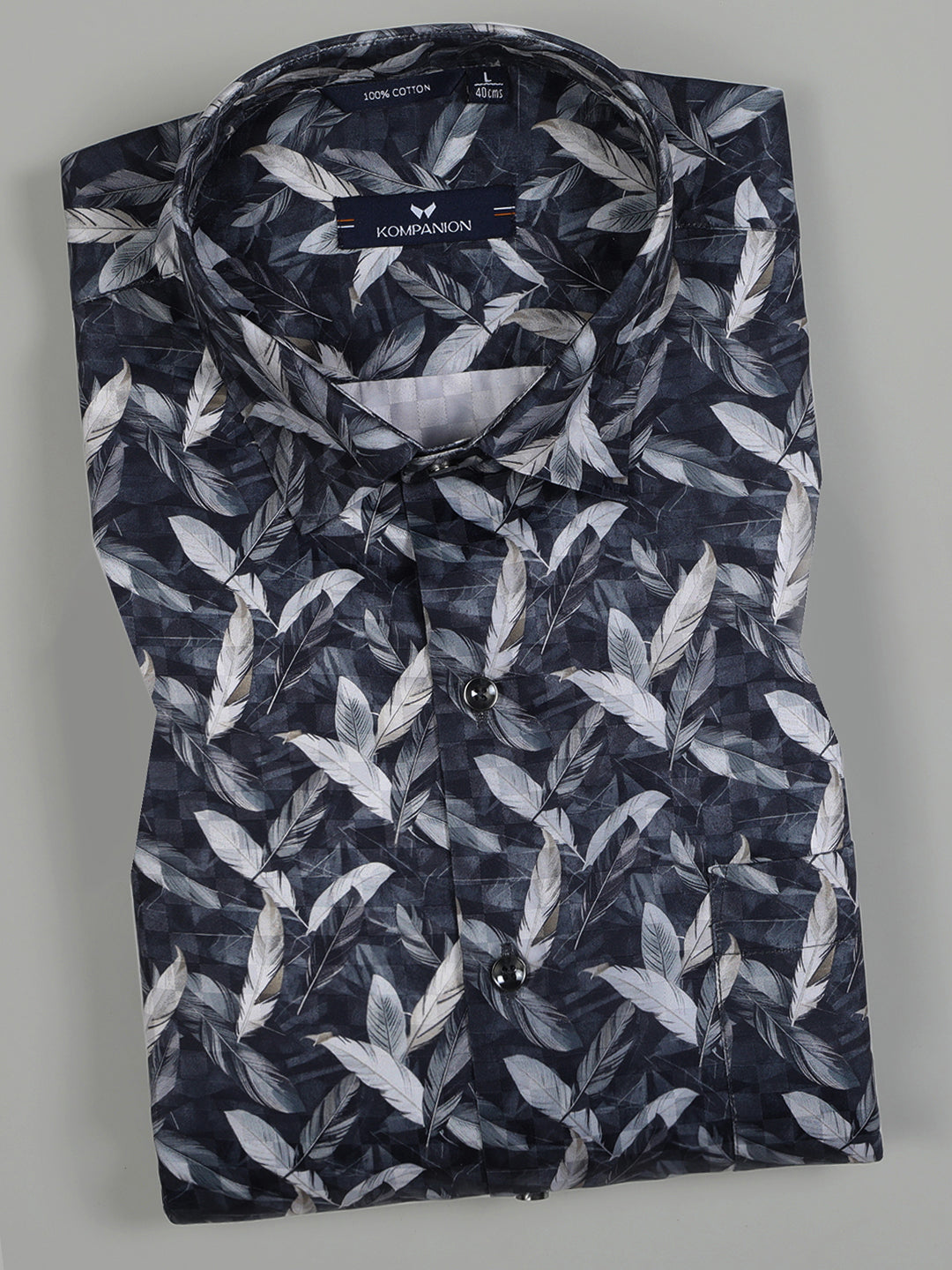 Kompanion Men's Dark Grey Digital print Shirt