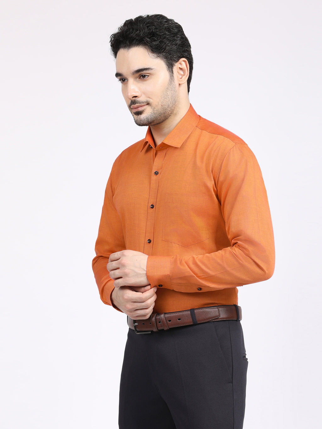 Men's Solid Orange Shirt - Allen Brown