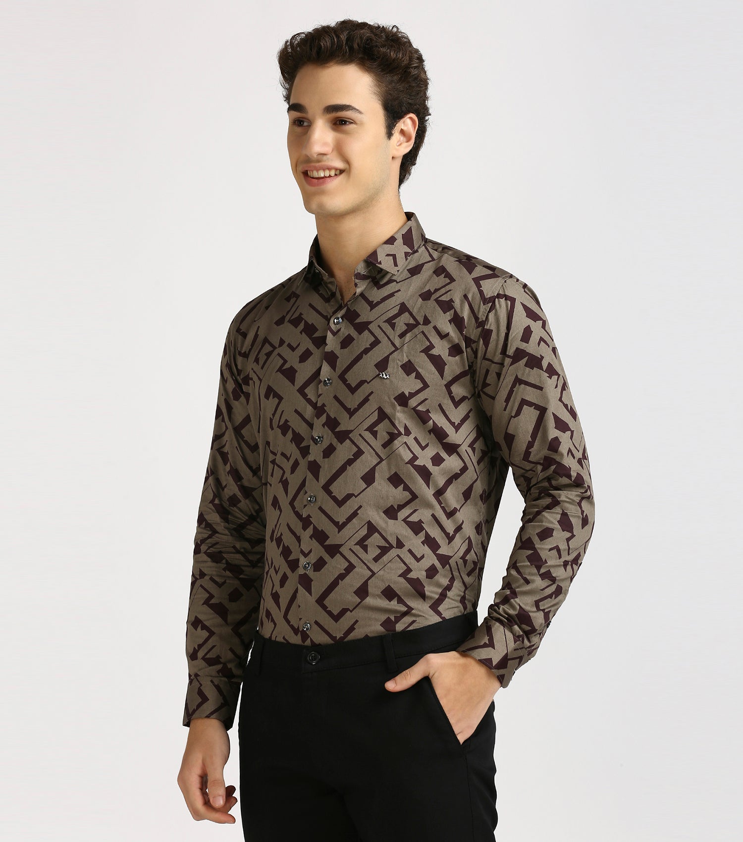 MAROON PRINT SHIRT | Satin