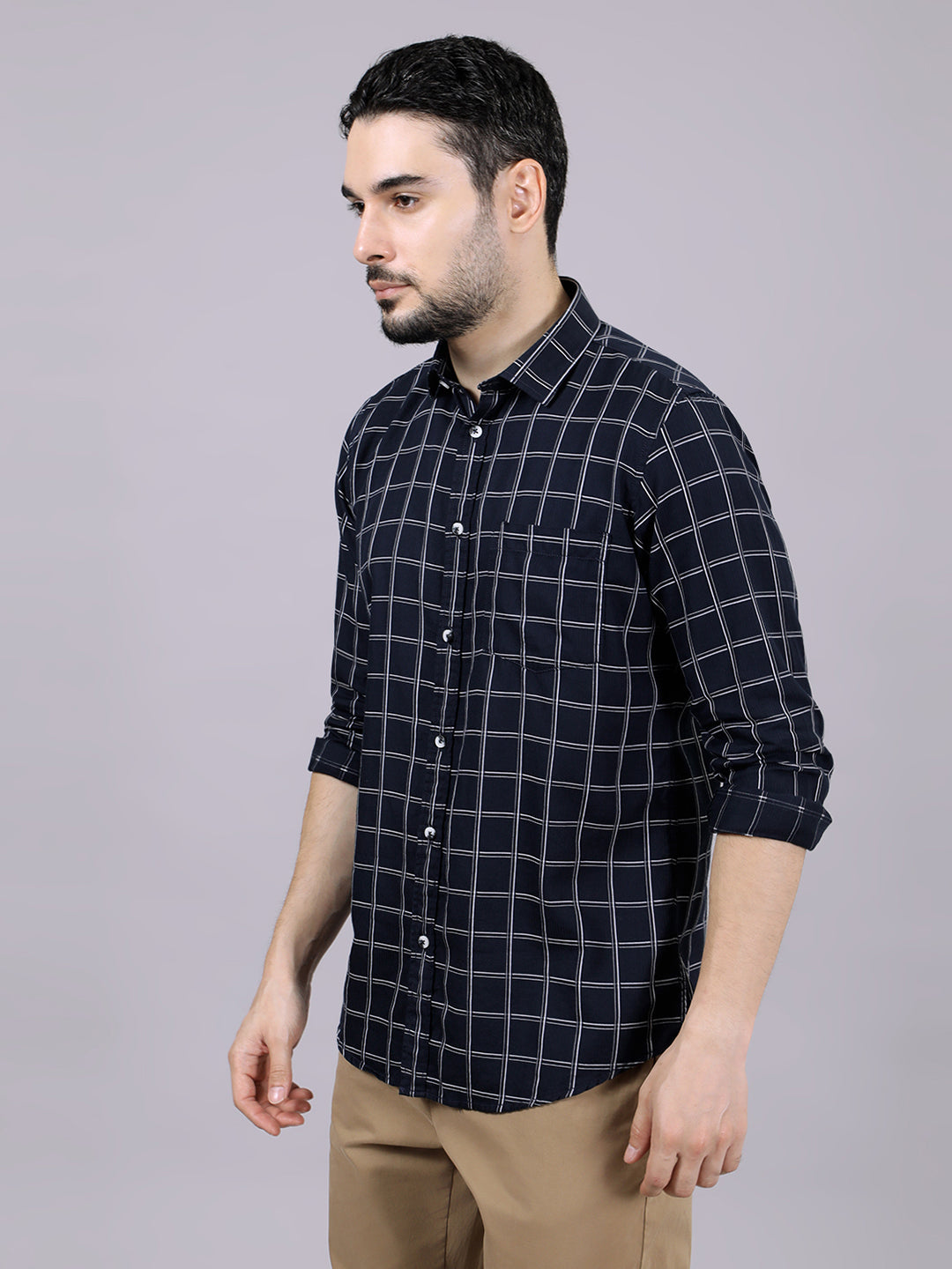 Kompanion Men's Navyblue Checks Shirt