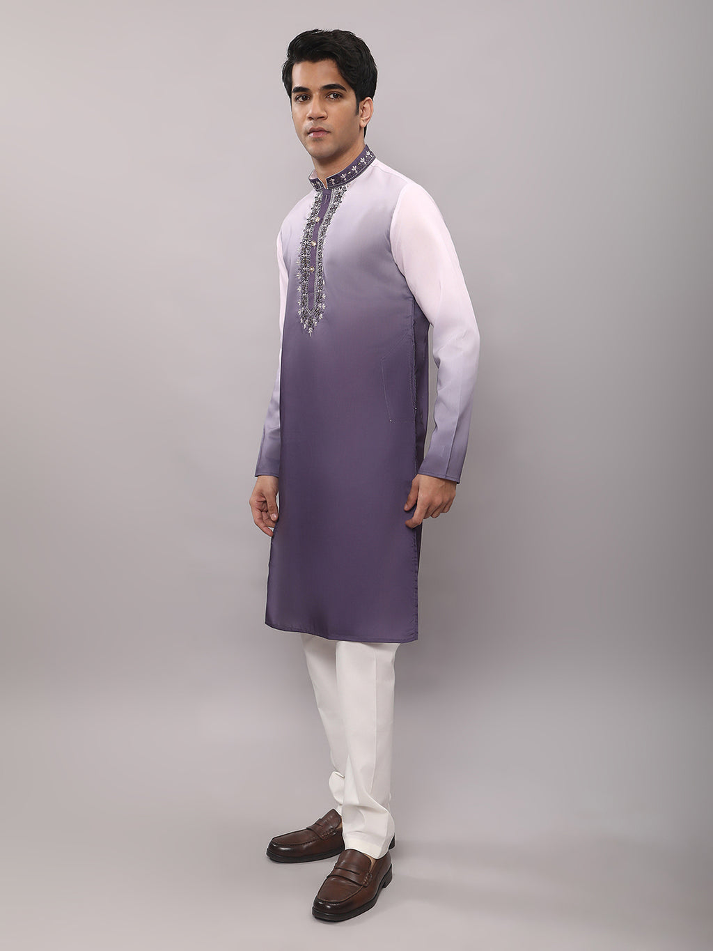 KOMPANION Men's Ombre Style Violet Kurta.
