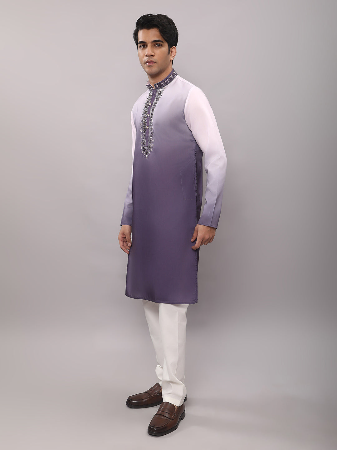 KOMPANION Men's Ombre Style Violet Kurta.