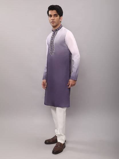KOMPANION Men's Ombre Style Violet Kurta