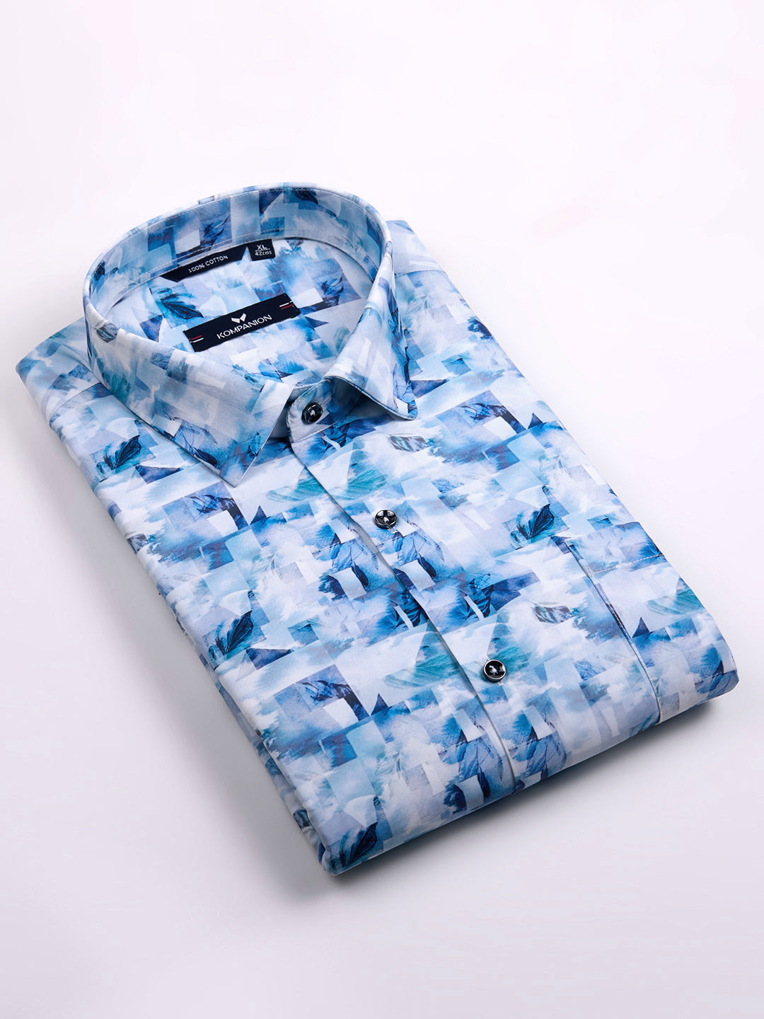 KOMPANION Men's Digital Firozi Blue print Shirt