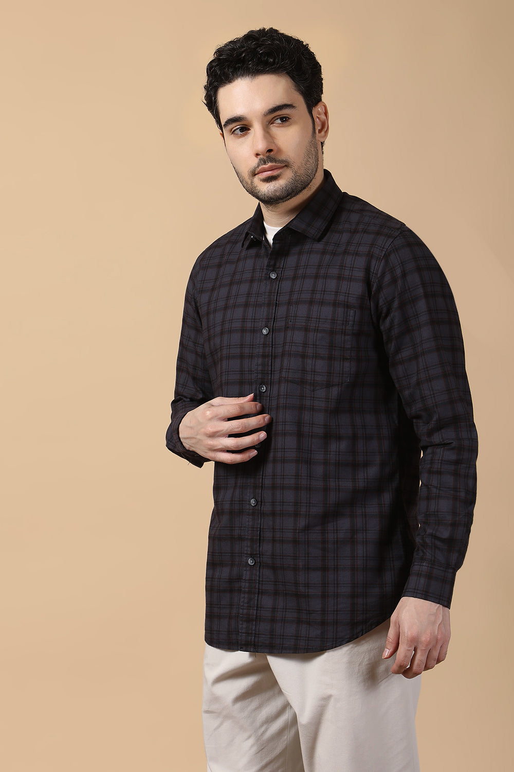 KOMPANION Men's Dark Grey Checks Shirt