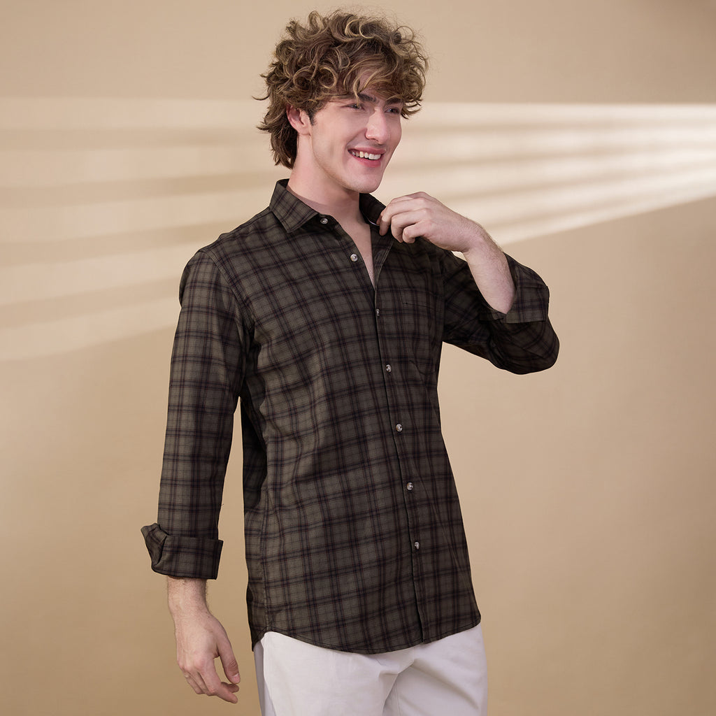 KOMPANION Men's Light Green Checks Shirt