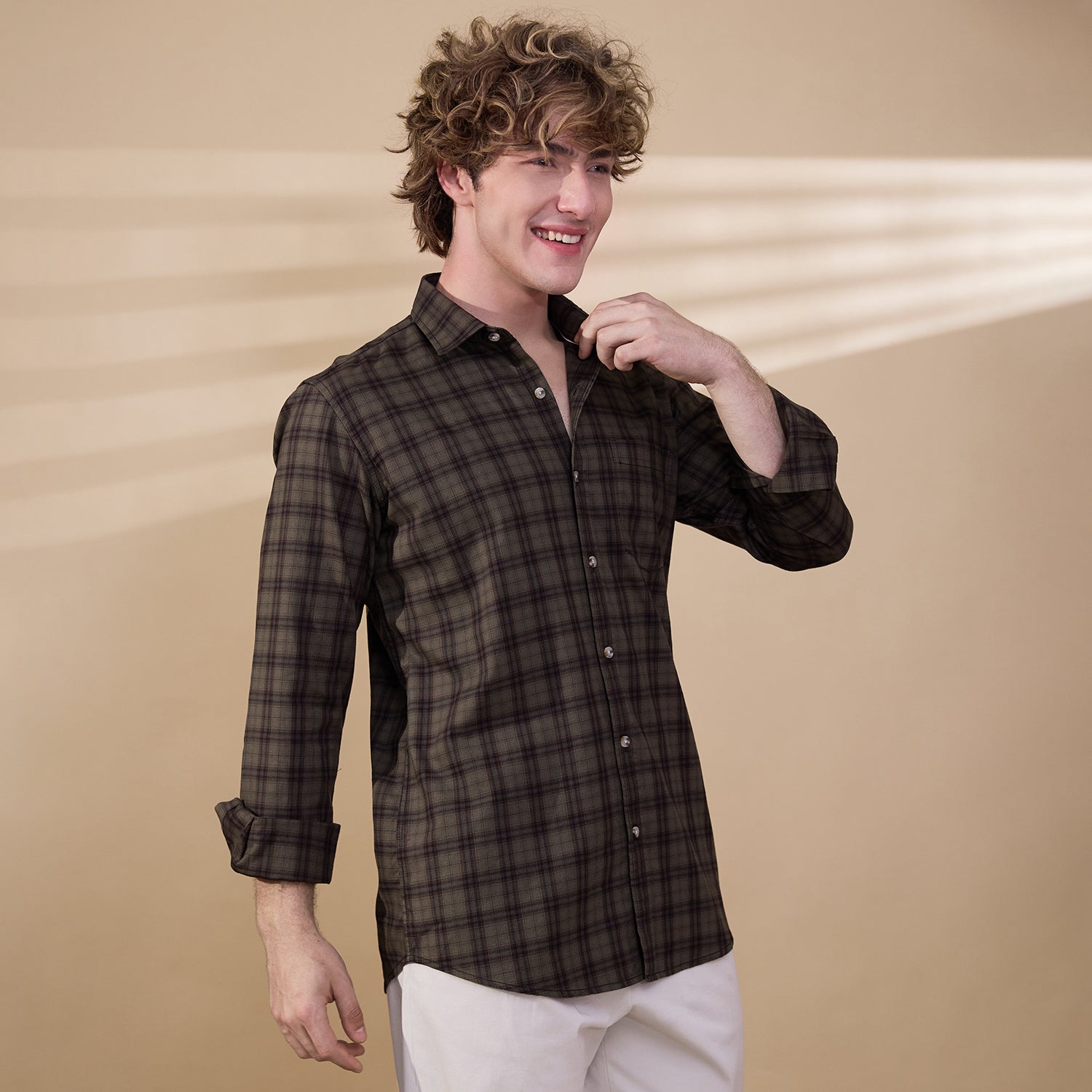 KOMPANION Men's Light Green Checks Shirt