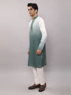 KOMPANION Men's Ombre Style Green Kurta