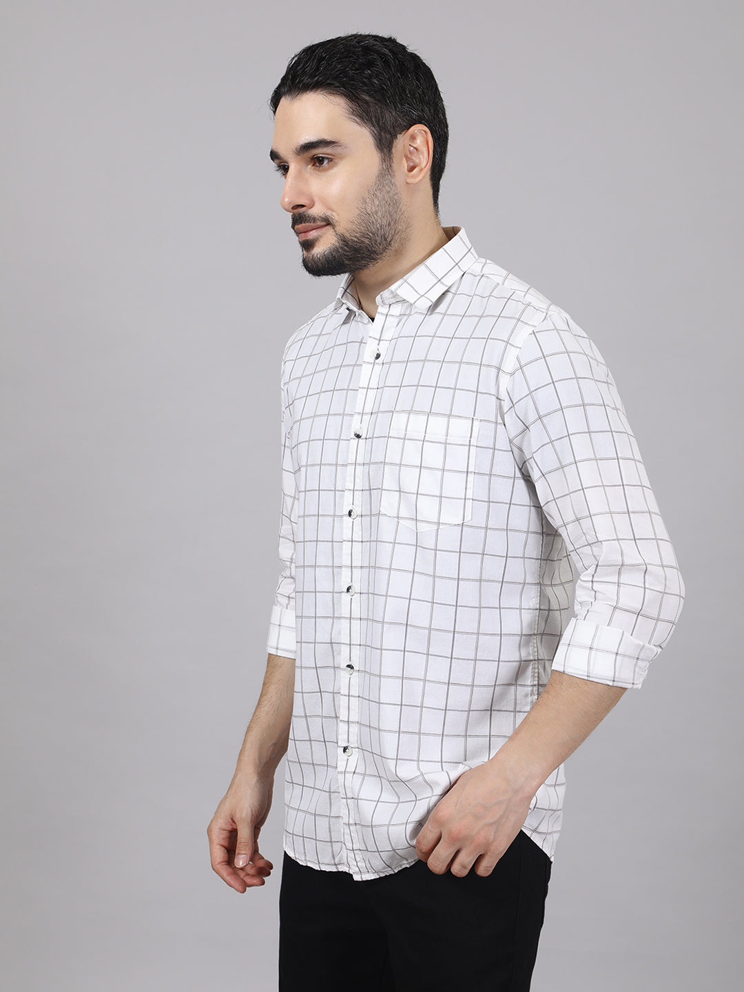 Kompanion Men's White Checks Shirt