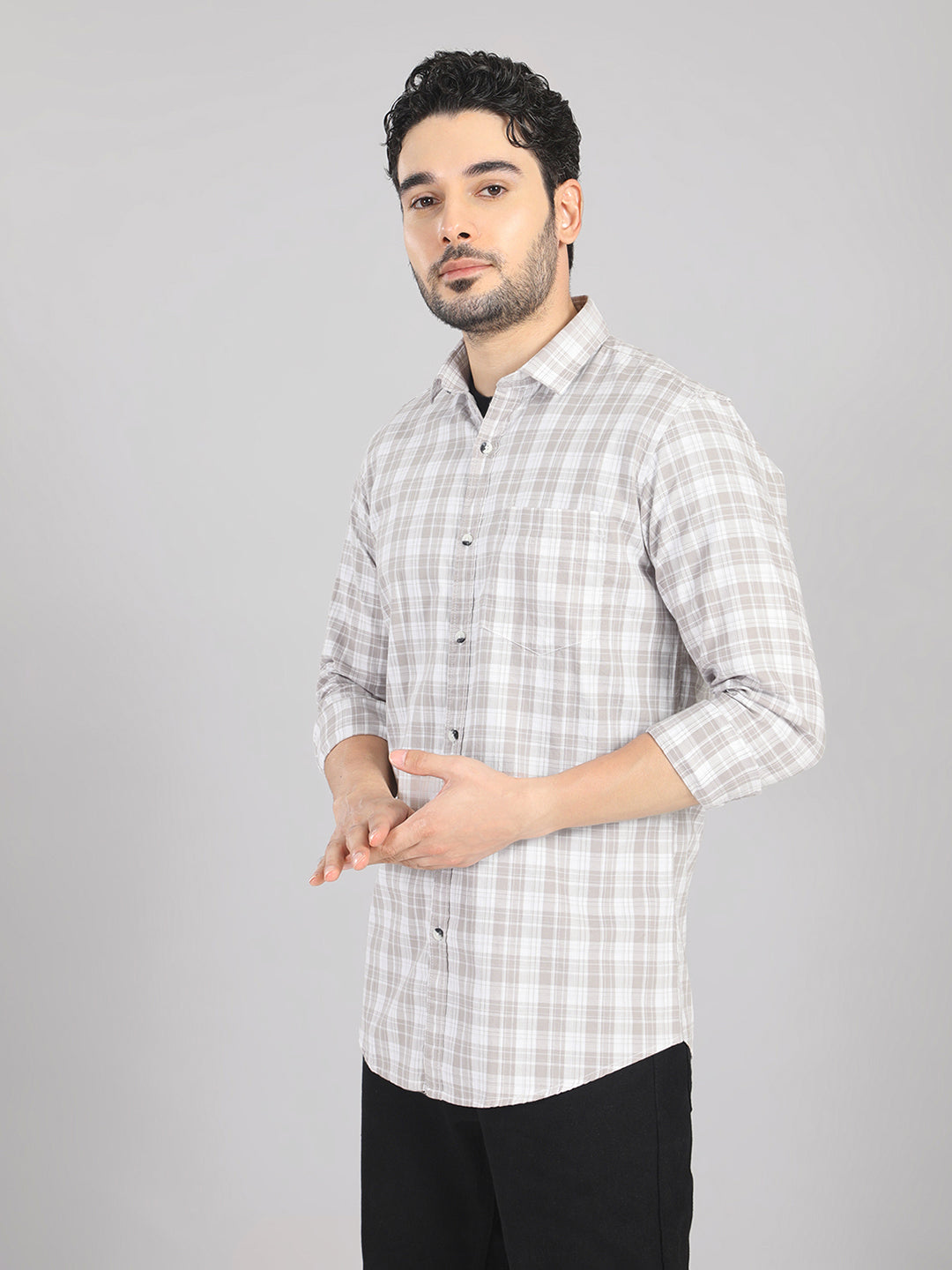 KOMPANION Men's Brown Checks Shirt