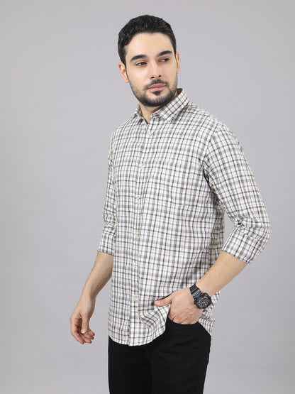 Kompanion Men's Light Brown/White Checks Shirt