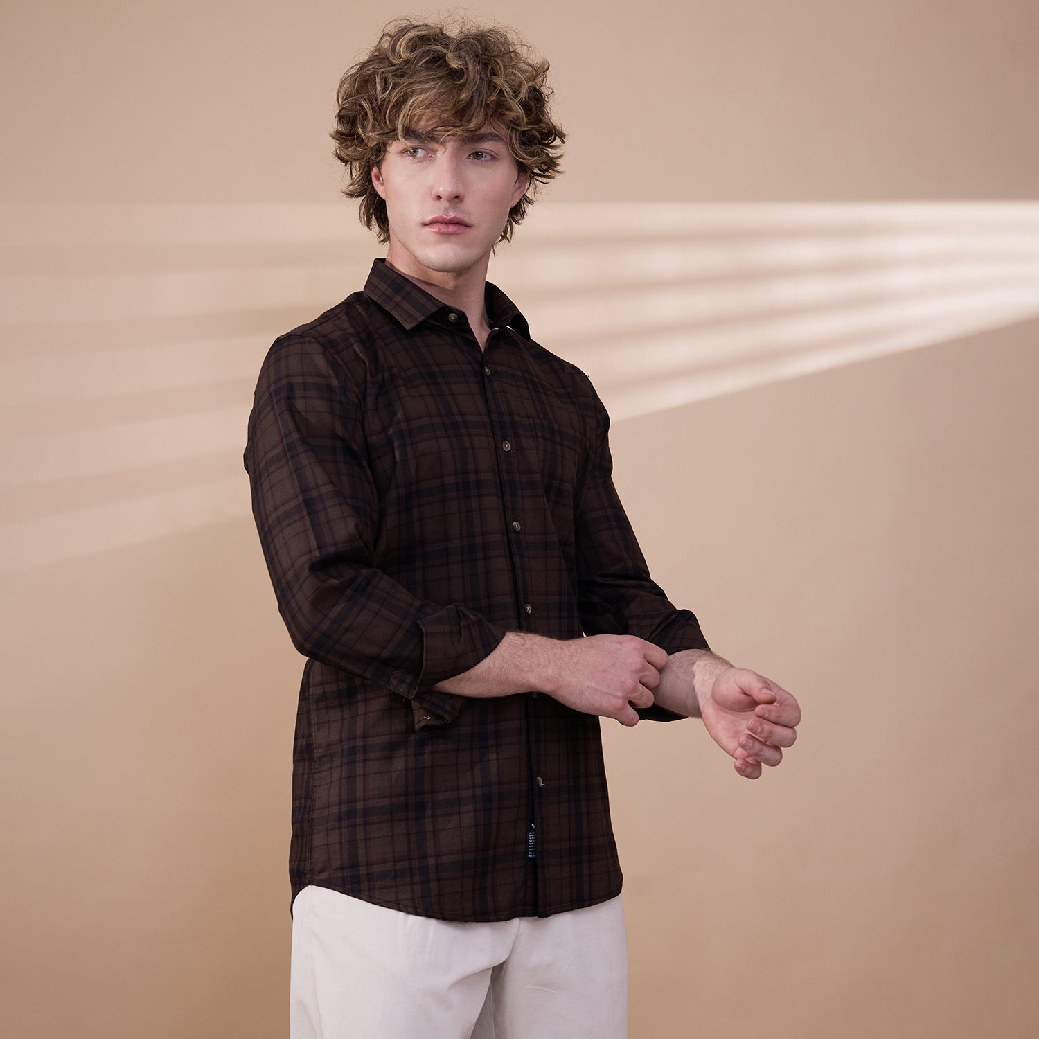 KOMPANION Men's Dark Brown Checks Shirt