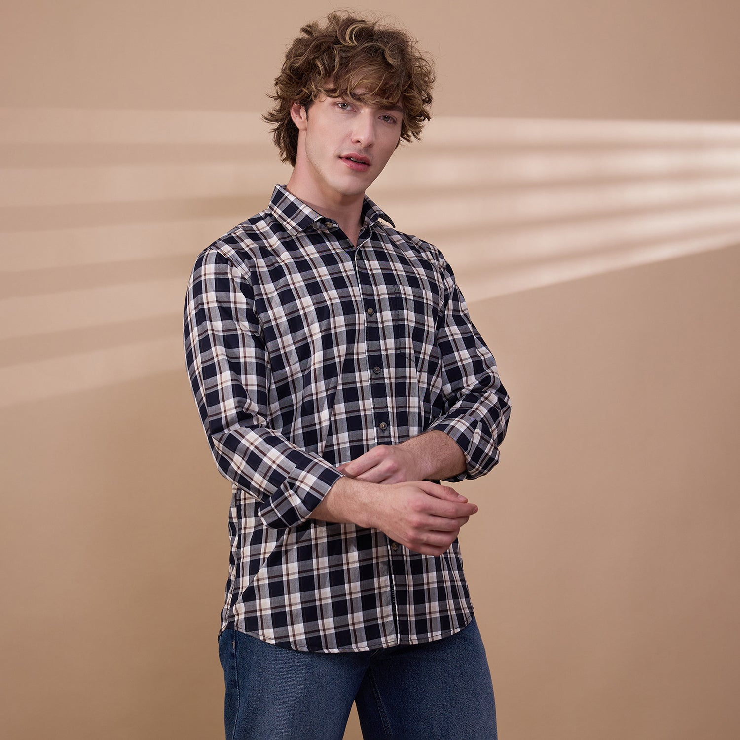 KOMPANION Men's Black/White Checks Shirt