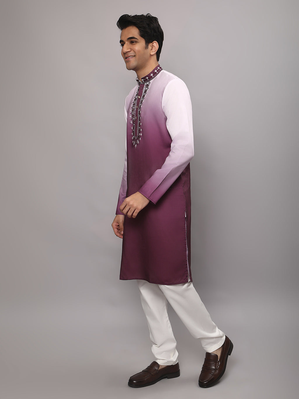 KOMPANION Men's Ombre Style Magenta Kurta