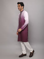 KOMPANION Men's Ombre Style Magenta Kurta