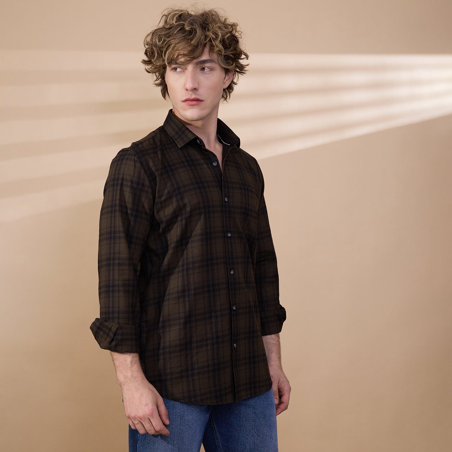 KOMPANION Men's Mehendi Green Checks Shirt