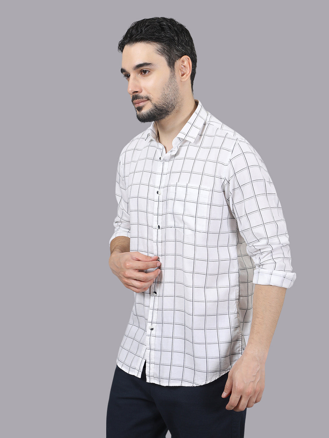 Kompanion Men's Navyblue/White Checks Shirt
