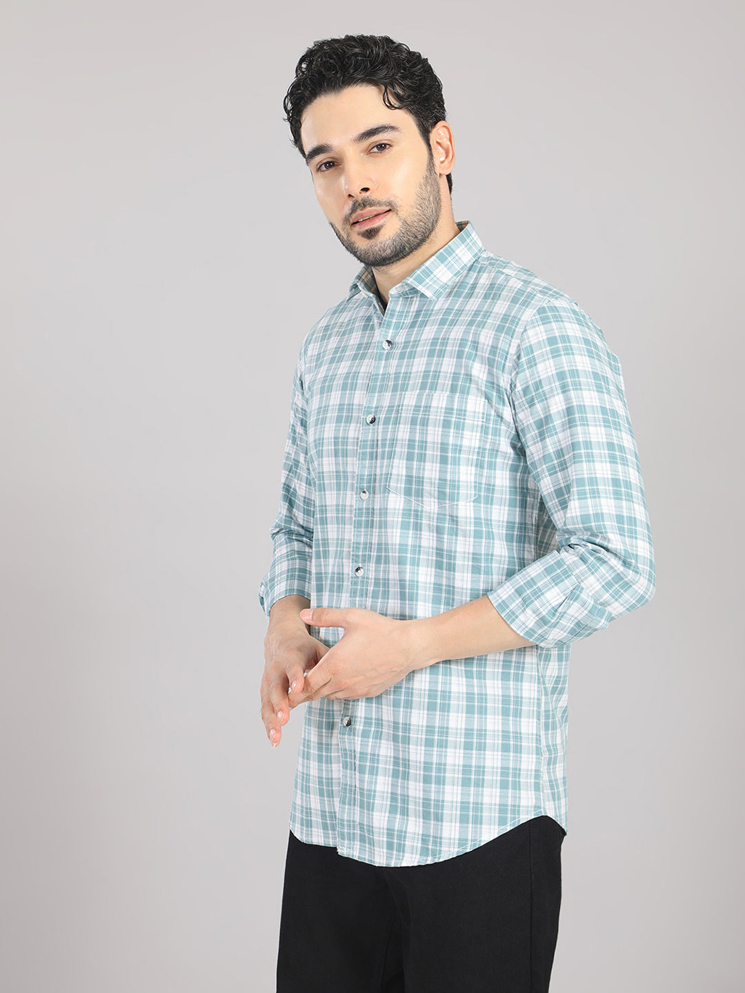 KOMPANION Men's Green Checks Shirt