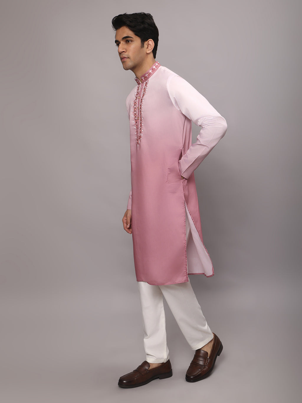 KOMPANION Men's Ombre Style Pink Kurta