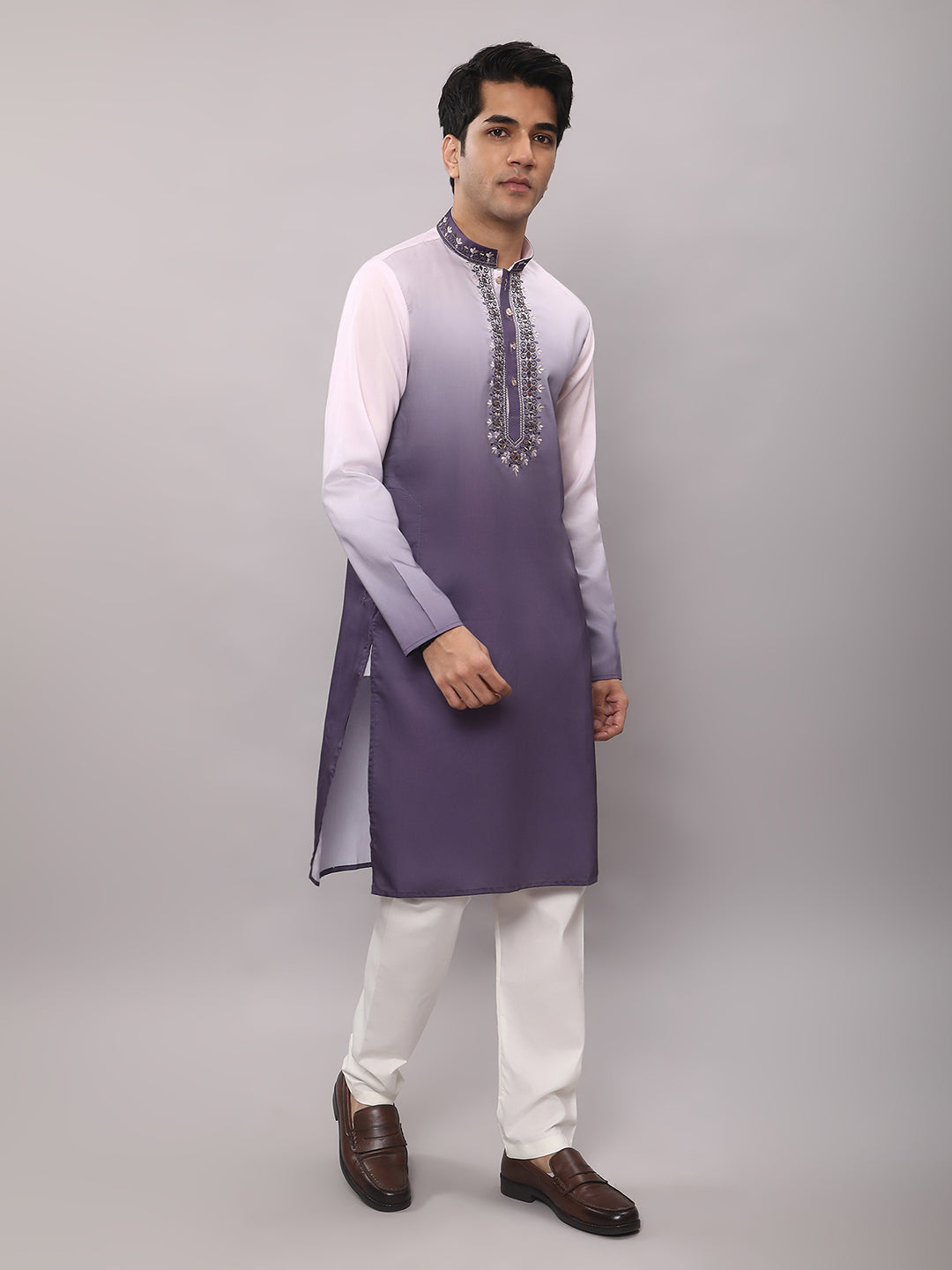 KOMPANION Men's Ombre Style Violet Kurta.