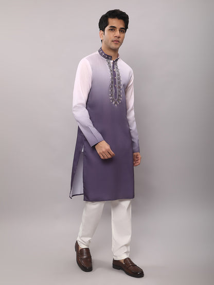 KOMPANION Men's Ombre Style Violet Kurta