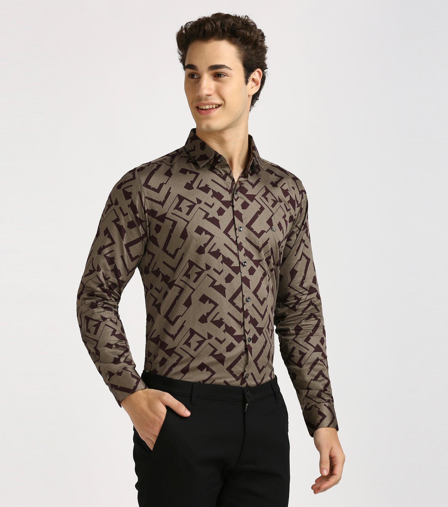 MAROON PRINT SHIRT | Satin