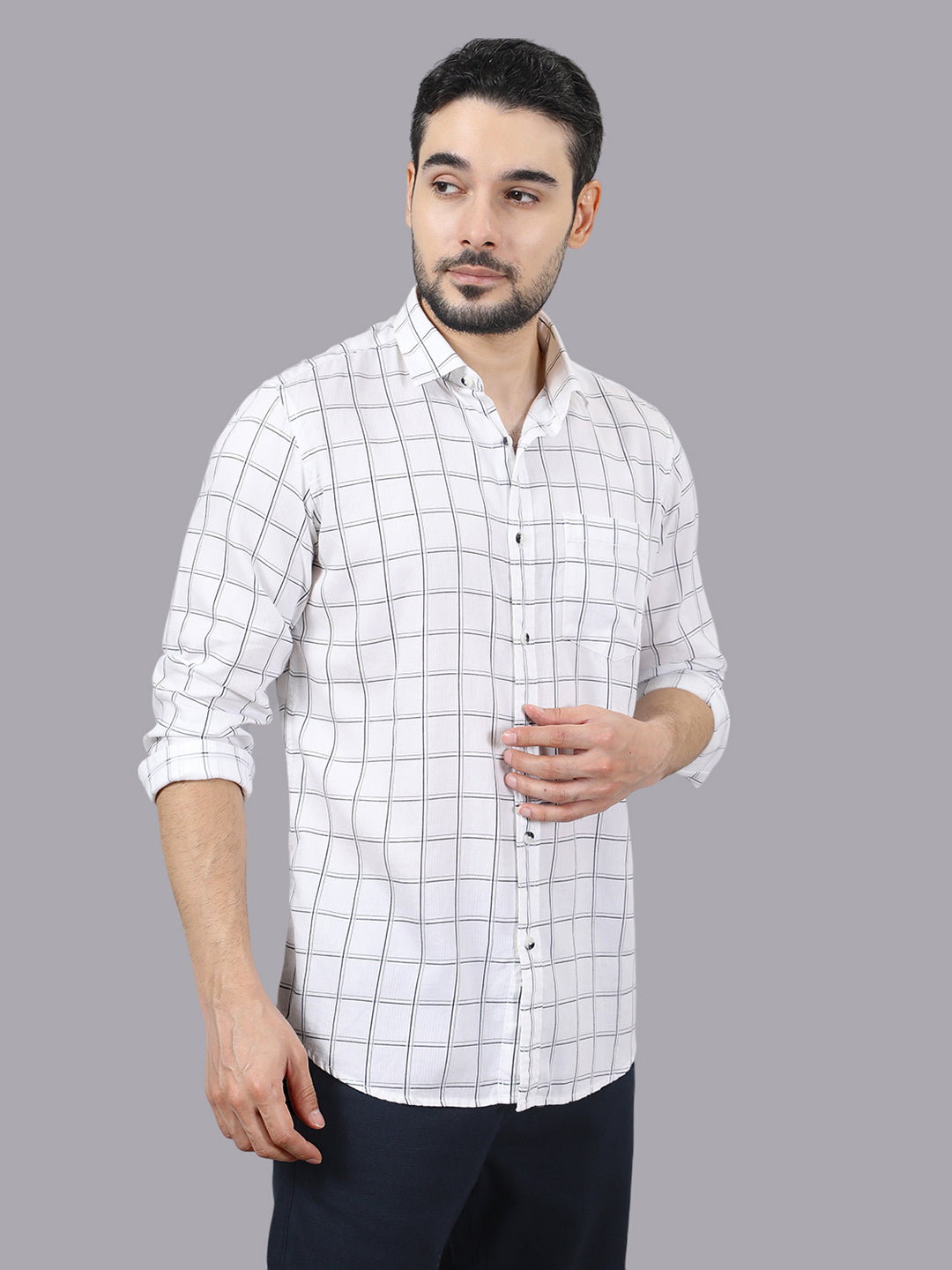 Kompanion Men's Navyblue/White Checks Shirt