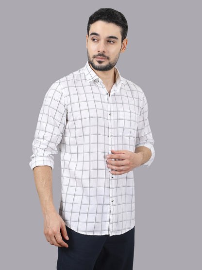 Kompanion Men's Navyblue/White Checks Shirt