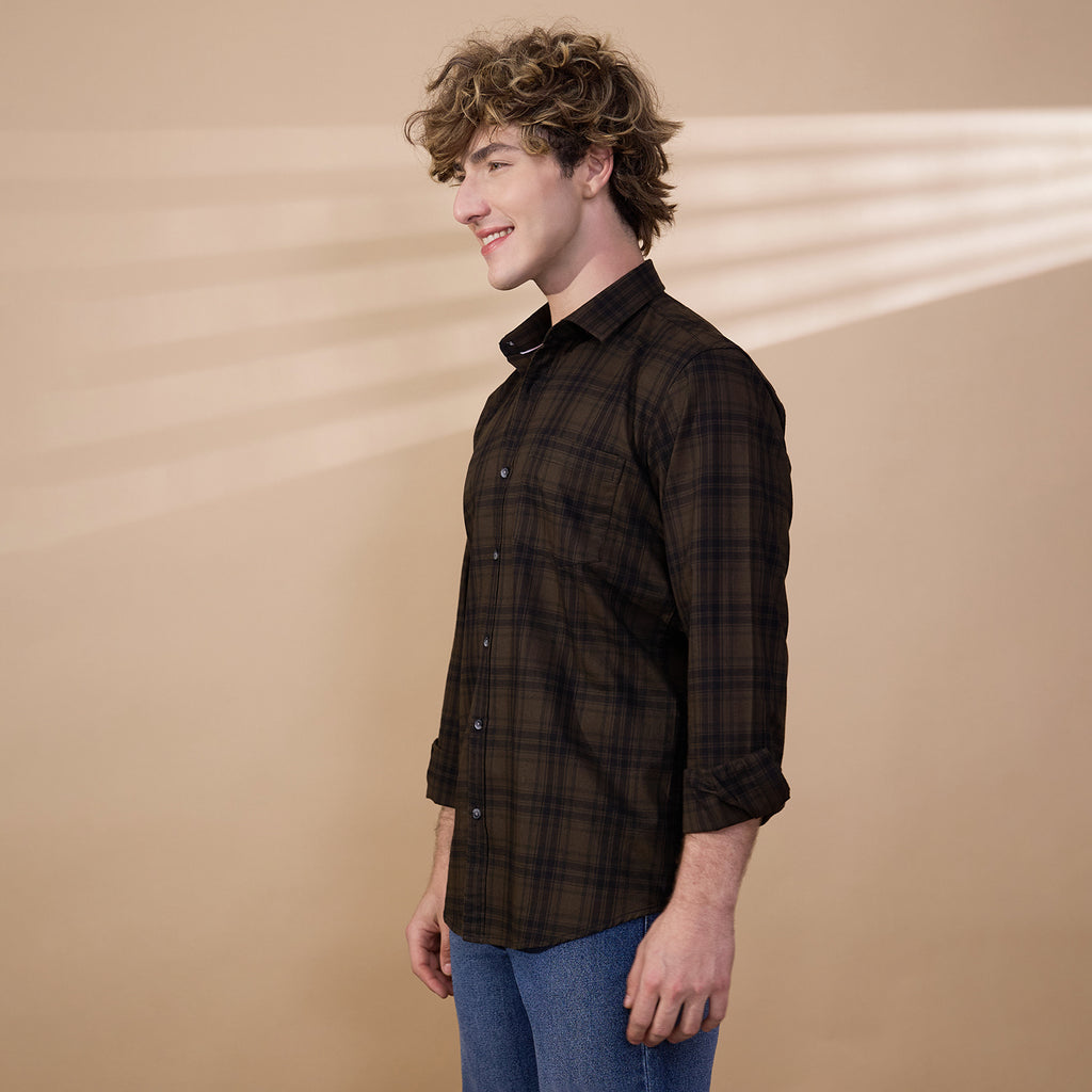 KOMPANION Men's Mehendi Green Checks Shirt