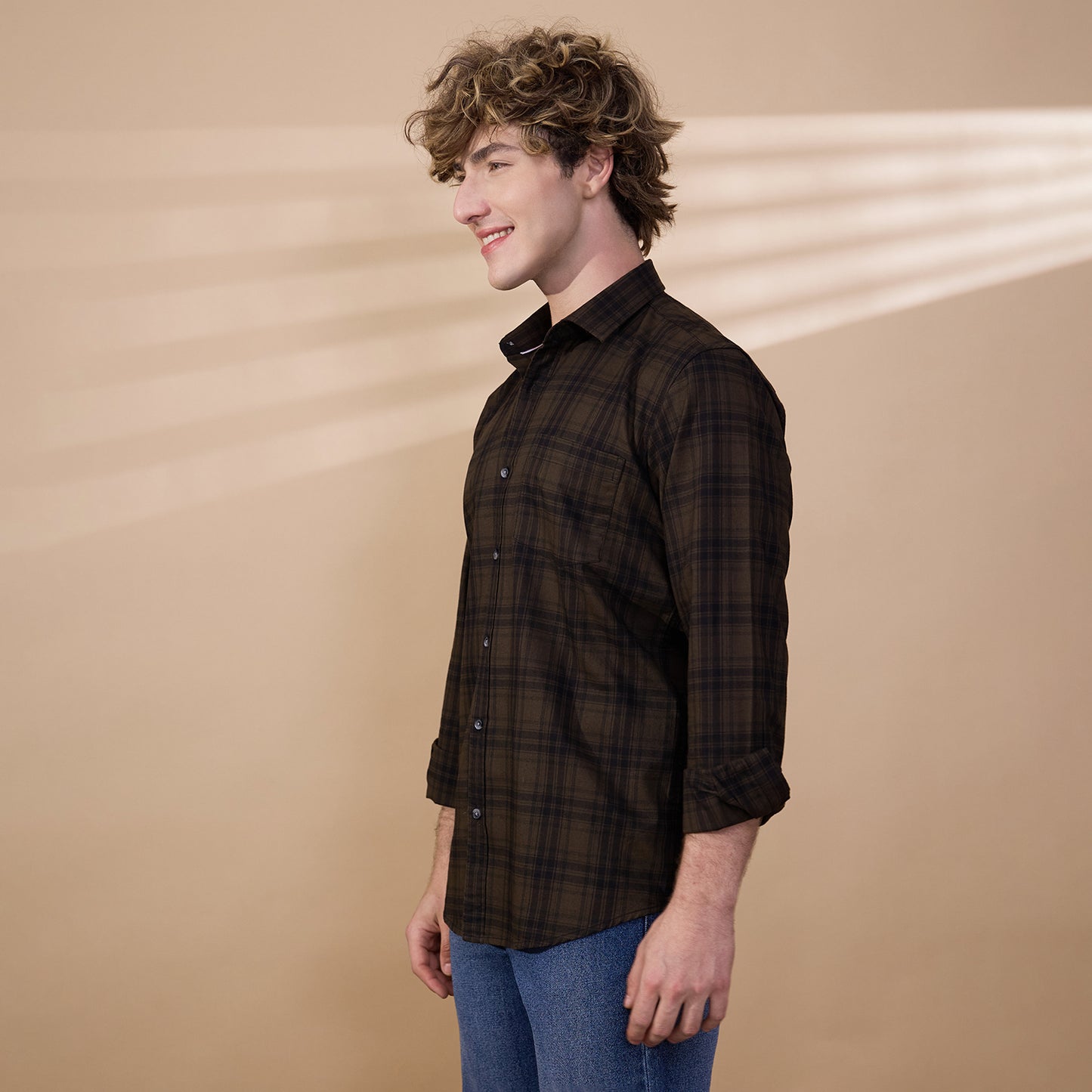 KOMPANION Men's Mehendi Green Checks Shirt