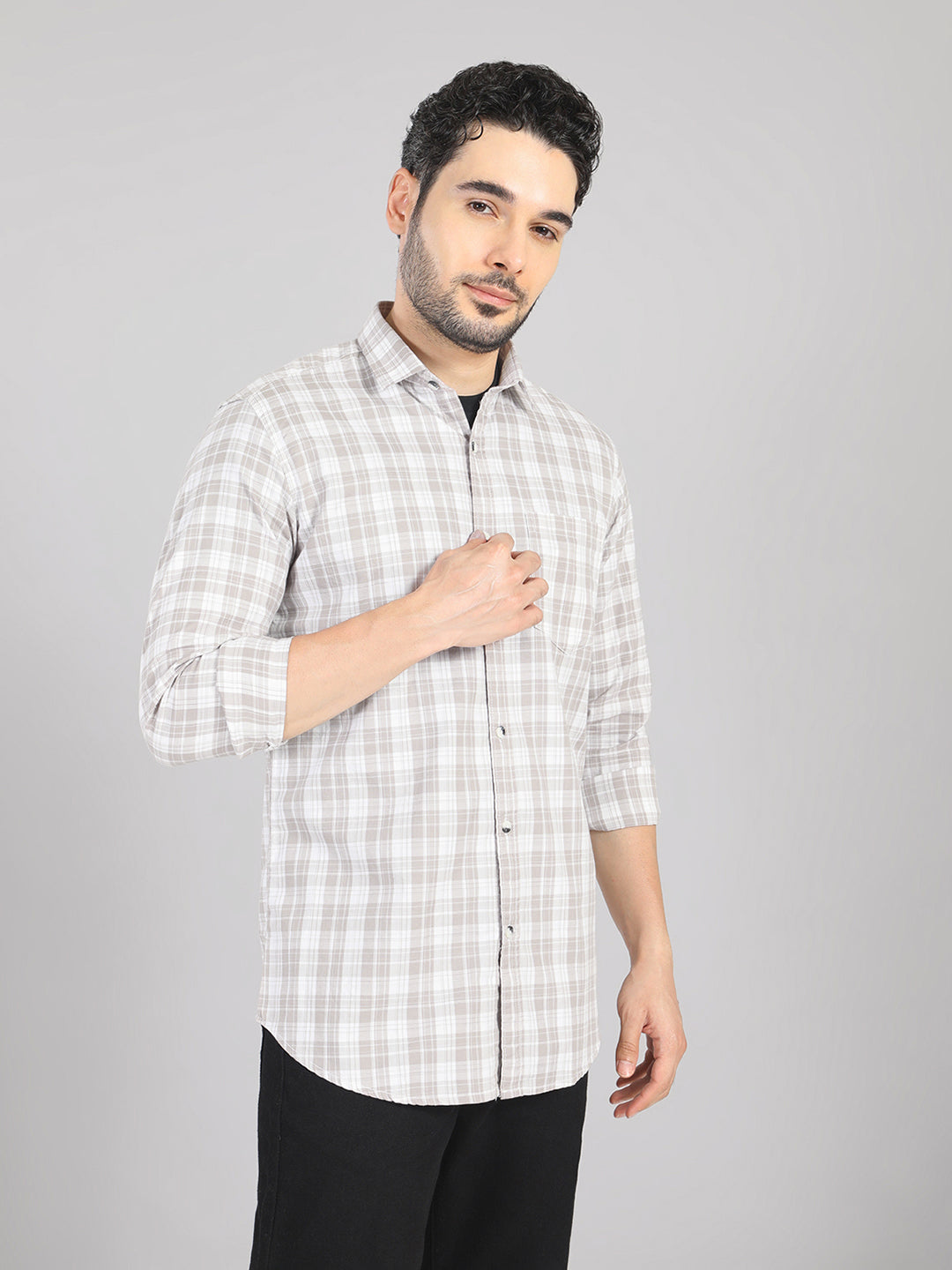 KOMPANION Men's Brown Checks Shirt