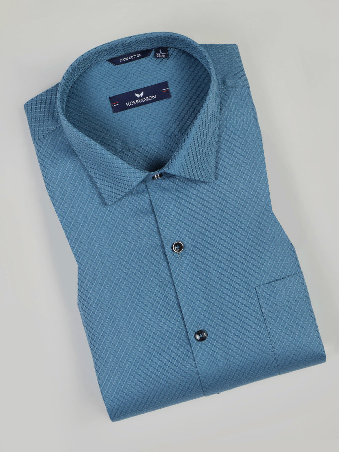 KOMPANION Men's Self structure Shirt - Teal Blue