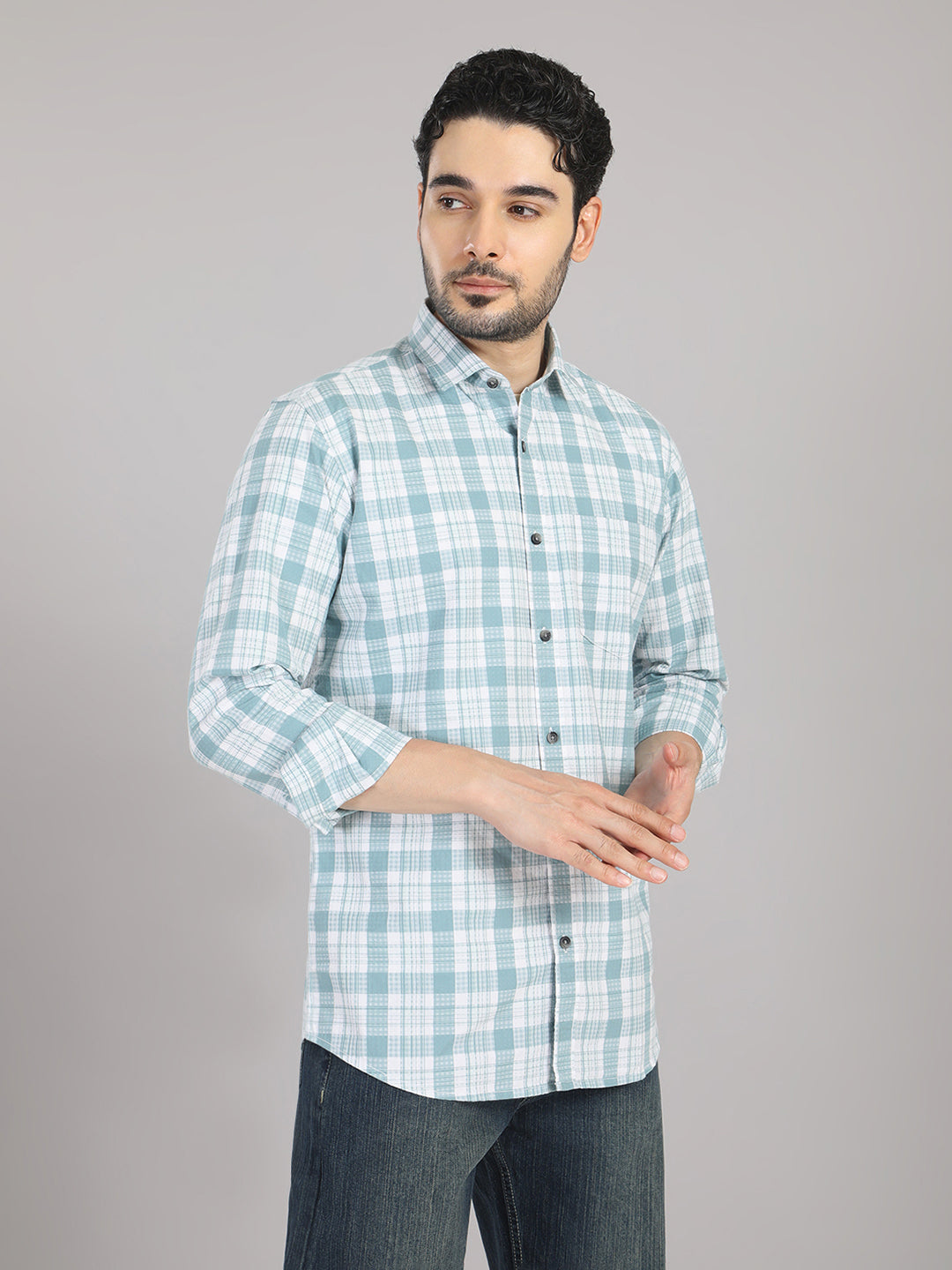 KOMPANION Men's Light Green Checks Shirt