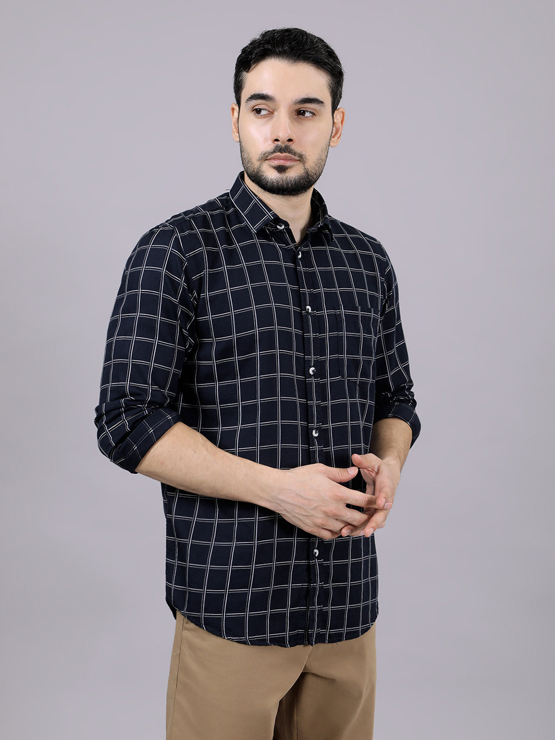 Kompanion Men's Navyblue Checks Shirt