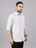 Kompanion Men's White/Beige Checks Shirt