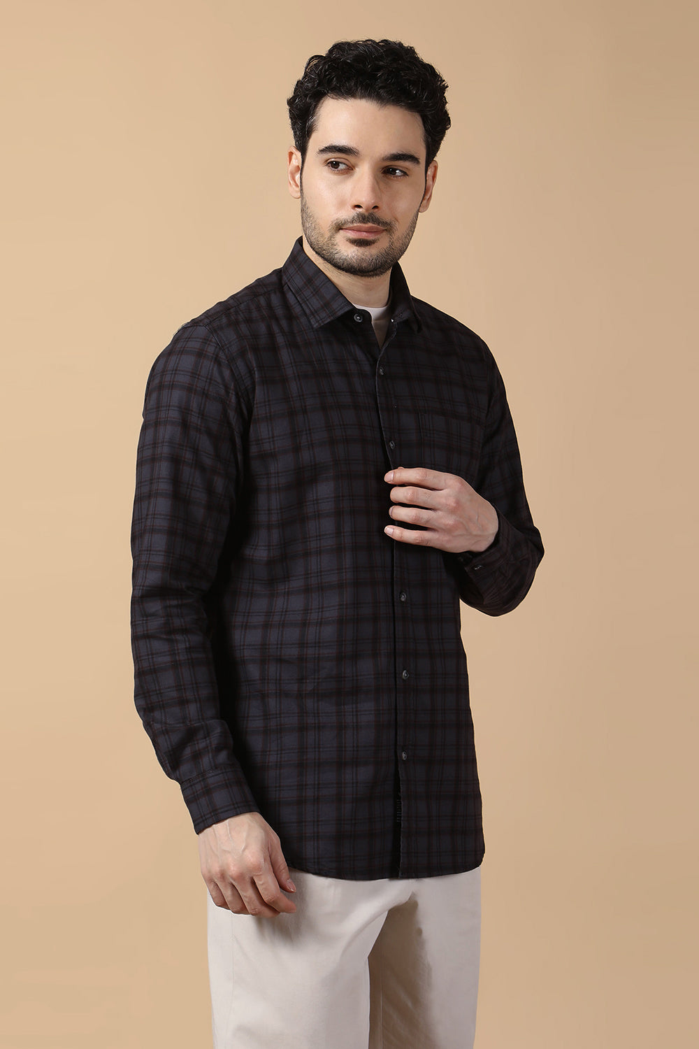 KOMPANION Men's Dark Grey Checks Shirt