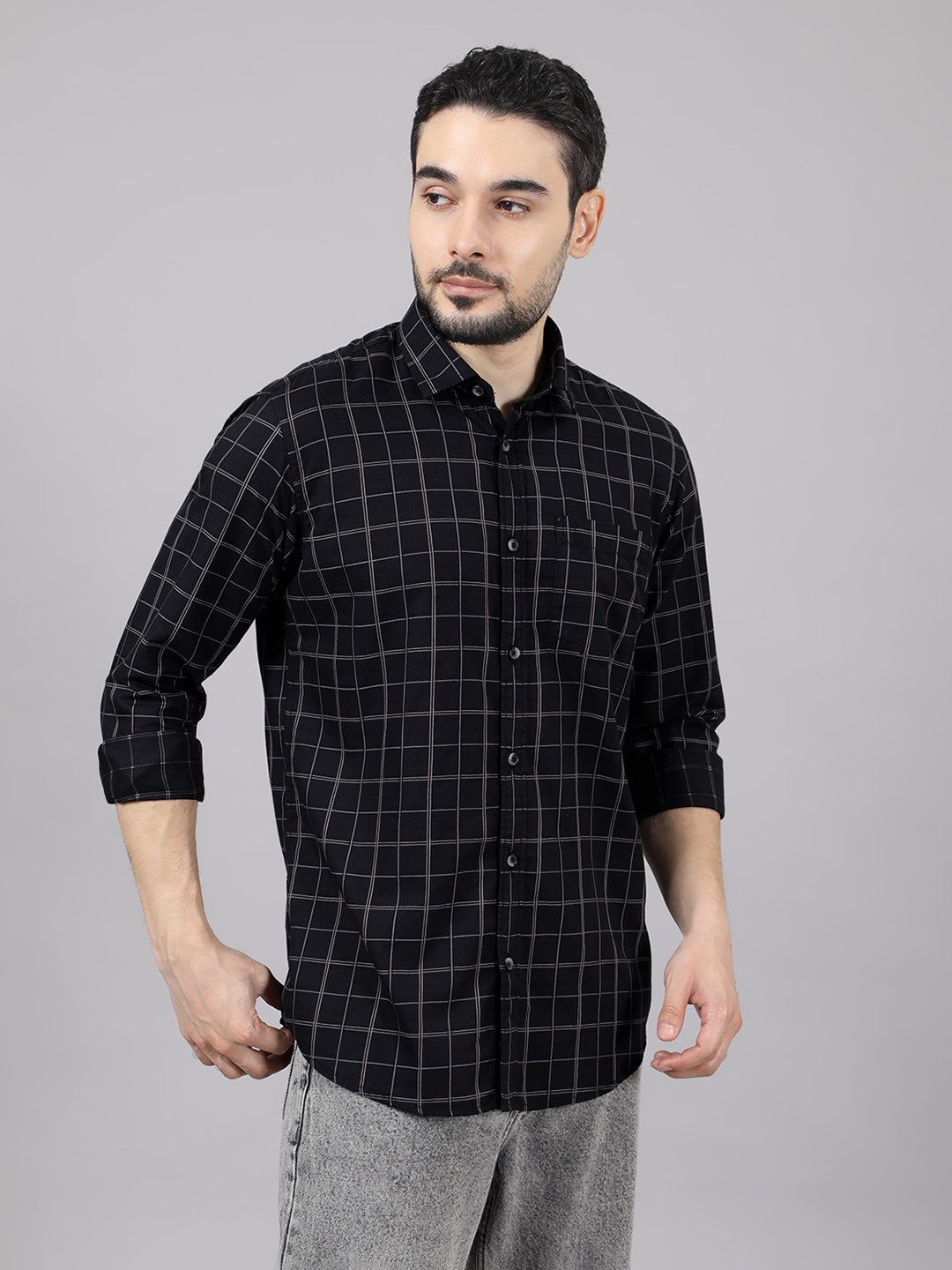 Kompanion Men's Black Checks Shirt