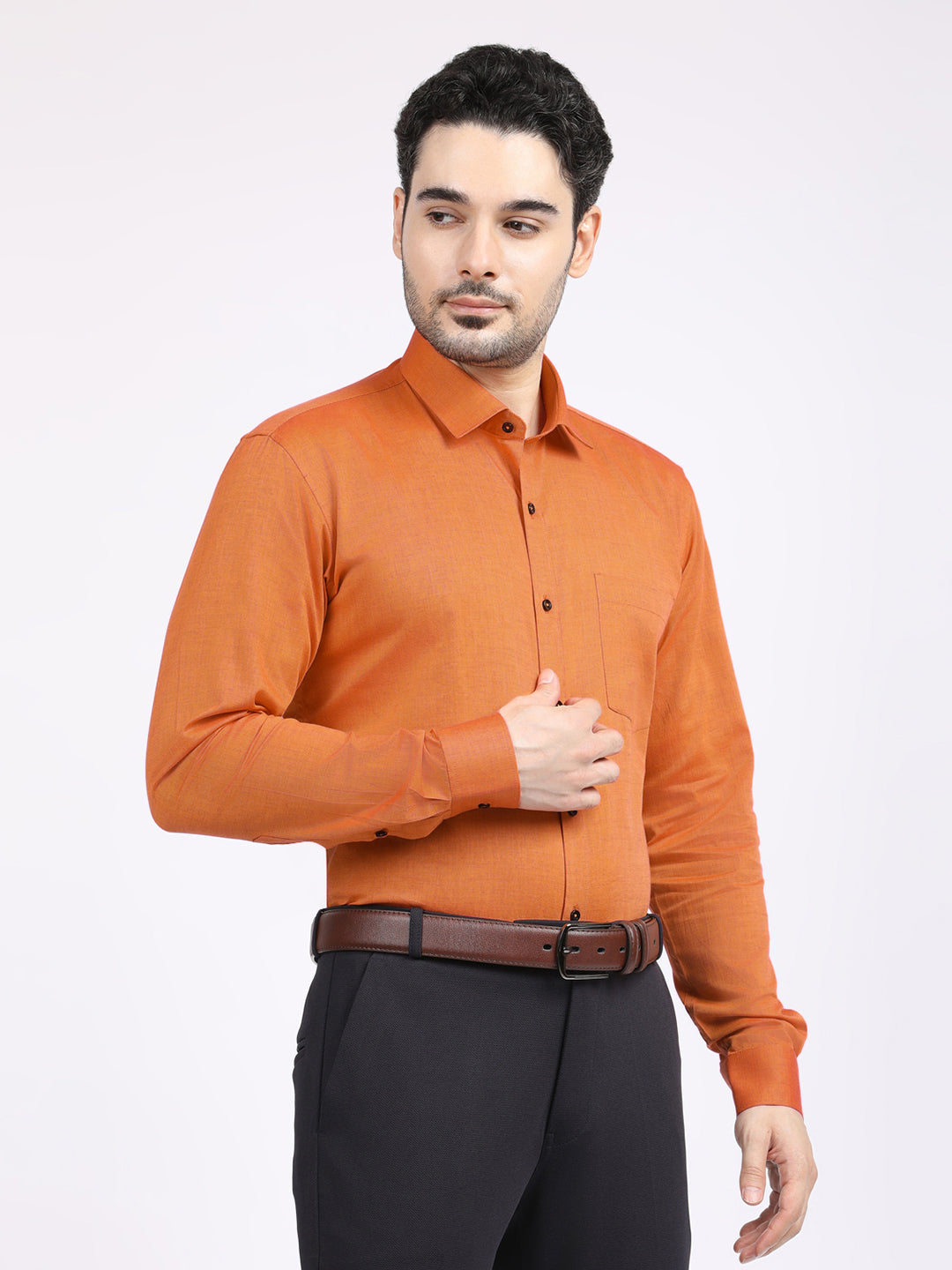 Men's Solid Orange Shirt - Allen Brown