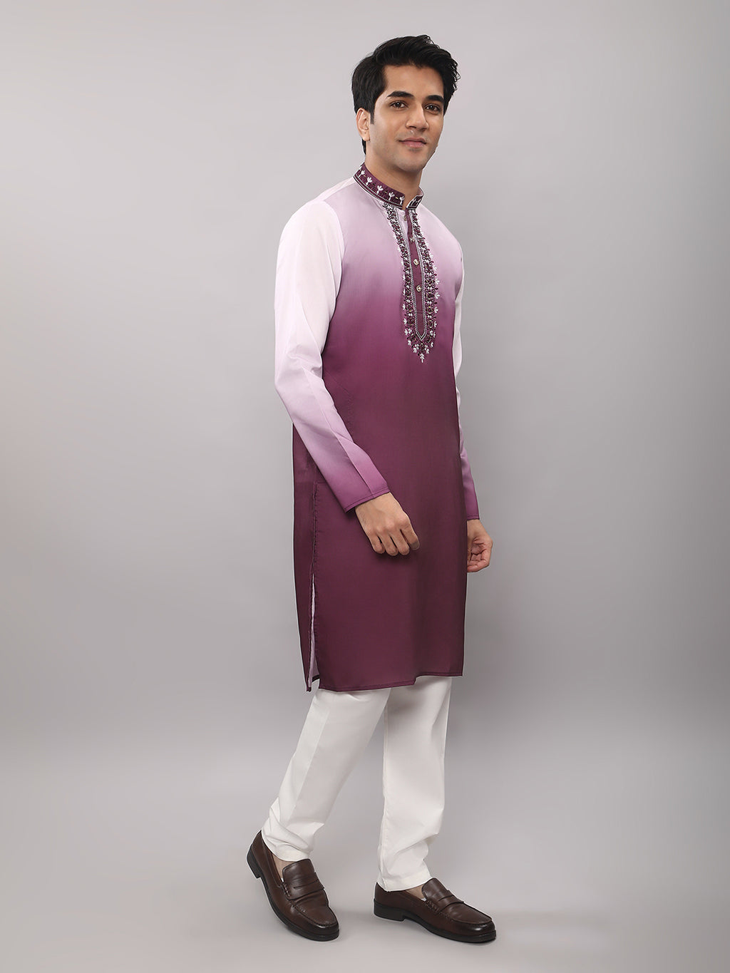 KOMPANION Men's Ombre Style Magenta Kurta