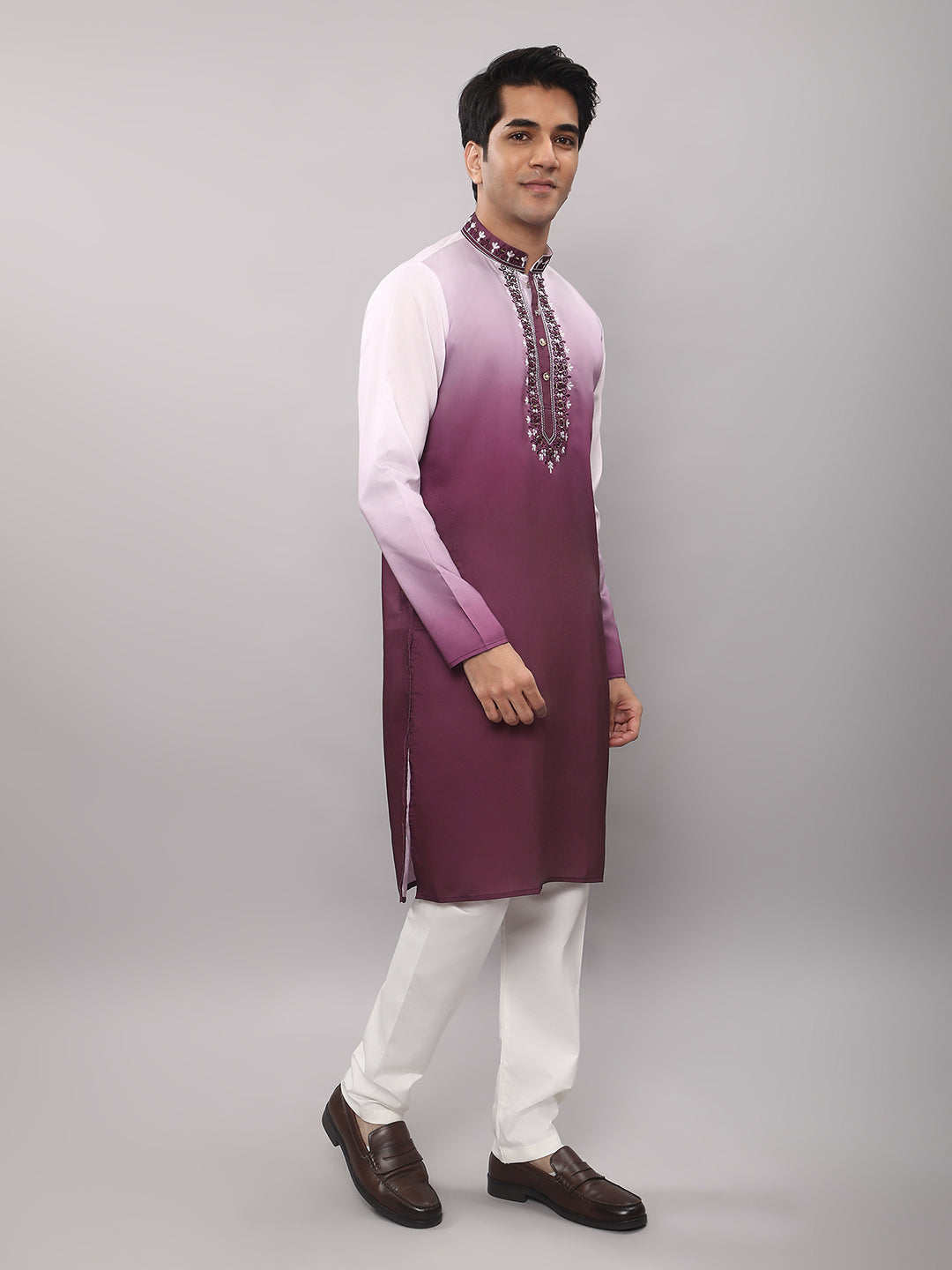 KOMPANION Men's Ombre Style Magenta Kurta