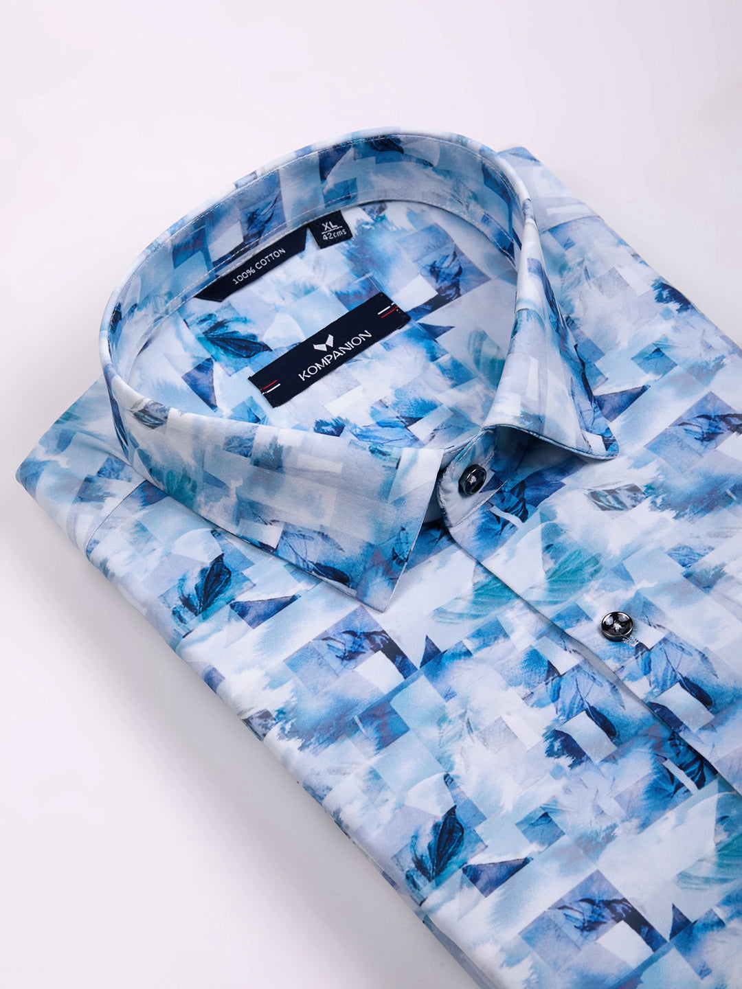 KOMPANION Men's Digital Firozi Blue print Shirt