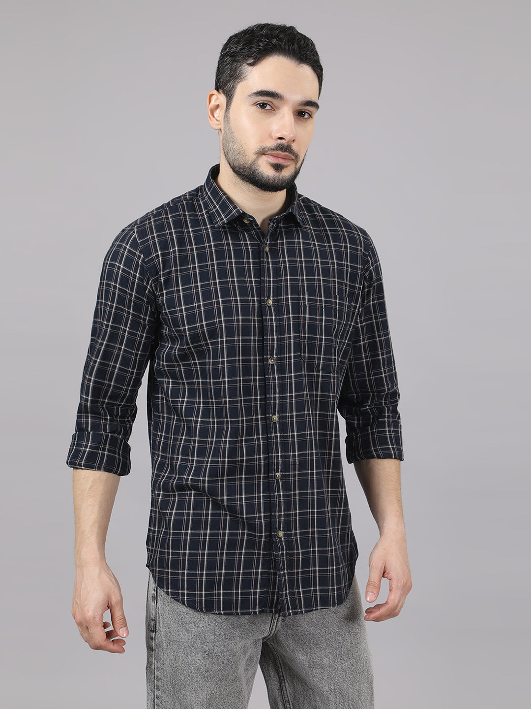 Kompanion Men's Black/Beige Checks Shirt
