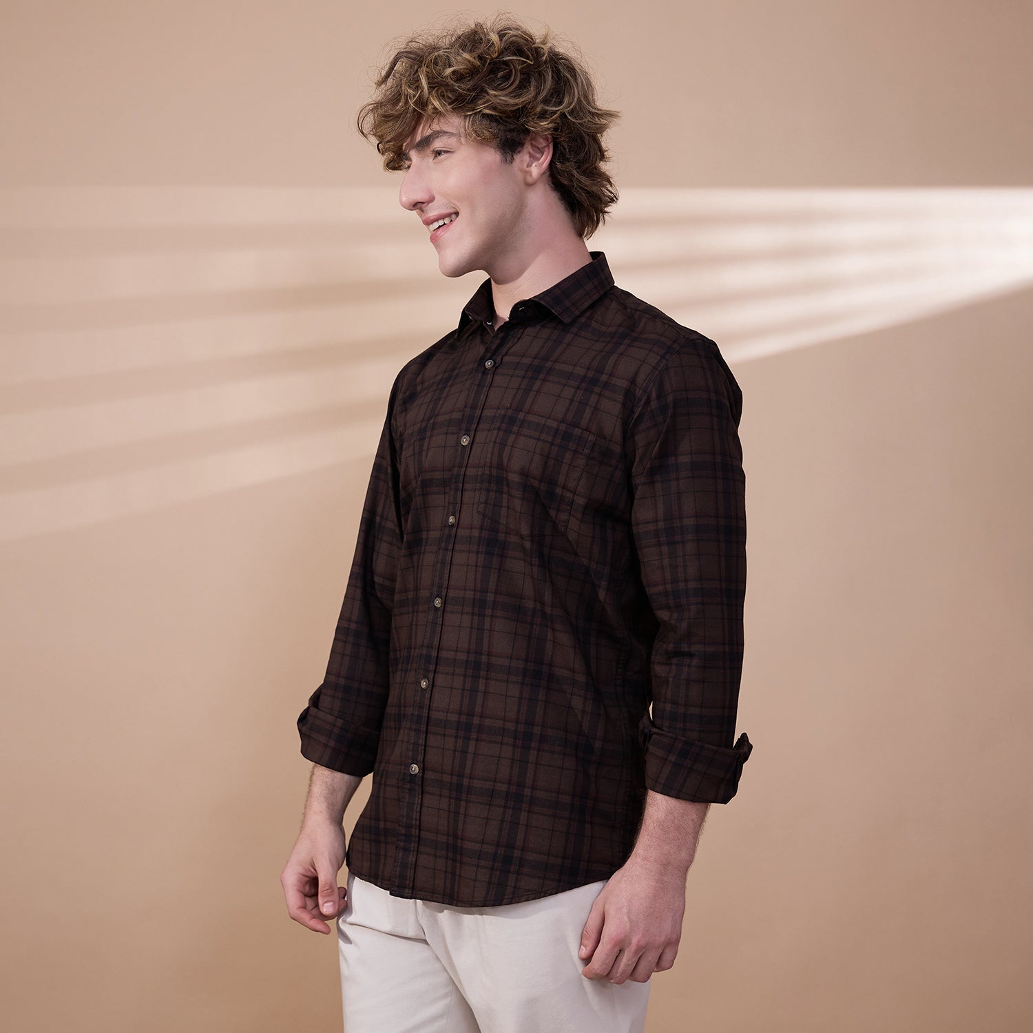 KOMPANION Men's Dark Brown Checks Shirt