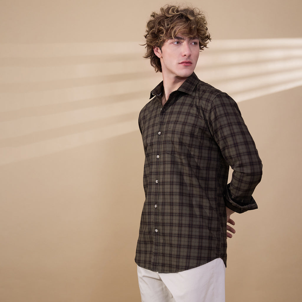 KOMPANION Men's Light Green Checks Shirt