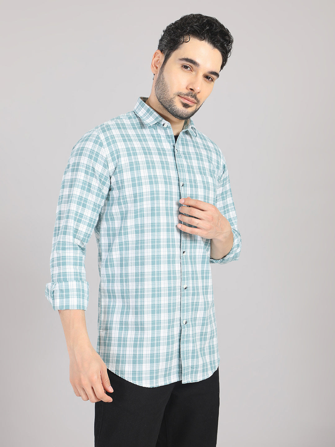 KOMPANION Men's Green Checks Shirt