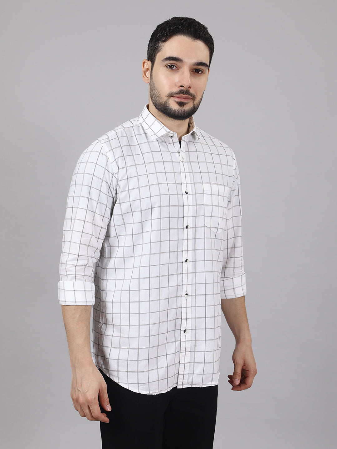 Kompanion Men's White Checks Shirt