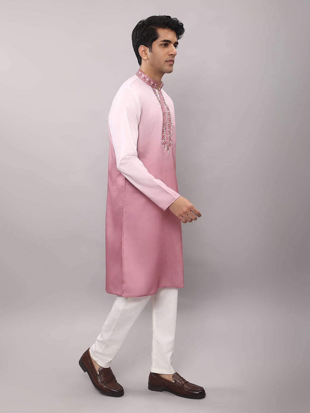KOMPANION Men's Ombre Style Pink Kurta