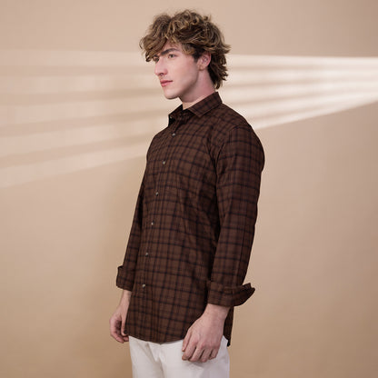 KOMPANION Men's Light Brown Checks Shirt
