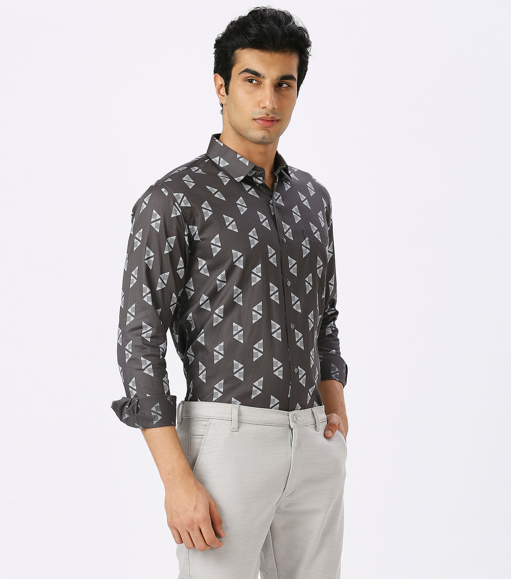 LIGHT GREY PRINT SHIRT