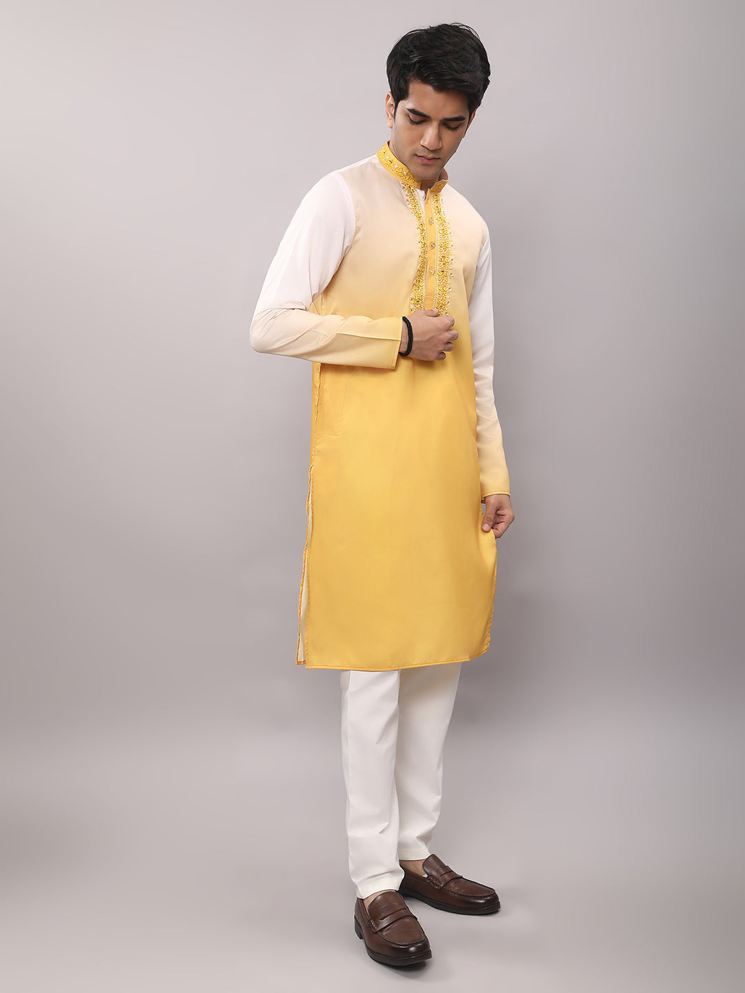 KOMPANION Men's Ombre Style Yellow Kurta